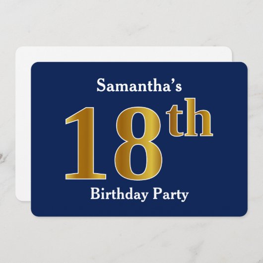 Blauw, Faux Gold 18e verjaardagsfeestje + aangepas Kaart (Voorkant / Achterkant)