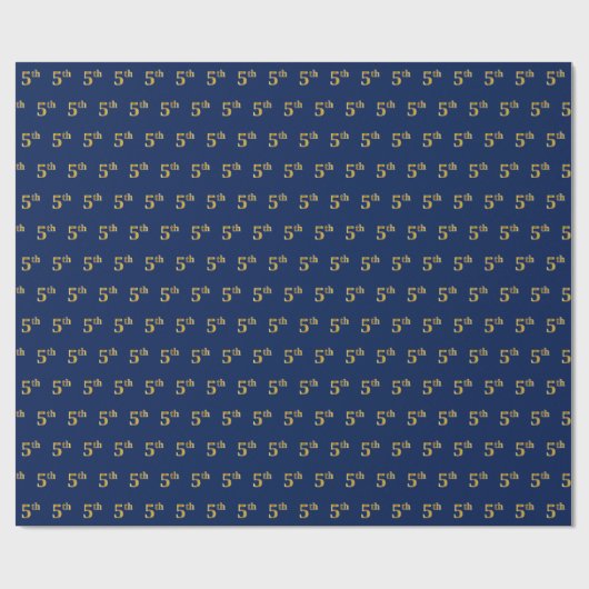 Blauw, Faux Gold 5th (vijfde) Event Wrapping Paper Cadeaupapier (Vlak)