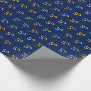 Blauw, Faux Gold 5th (vijfde) Event Wrapping Paper Cadeaupapier