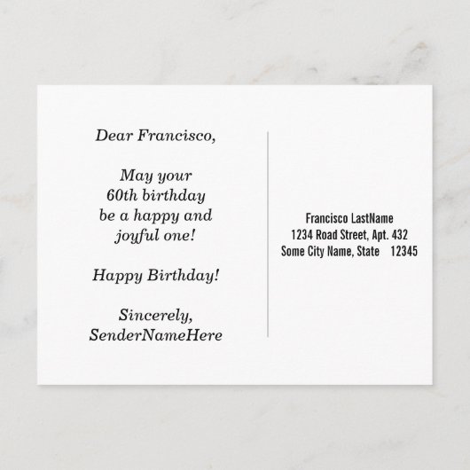 Blauw, Faux Gold 60ste verjaardag + aangepaste naa Briefkaart (Achterkant)