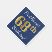 Blauw, Faux Gold 68th Birthday + Eigen naam Servetten (Hoek)