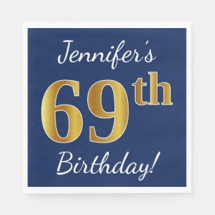 Blauw, Faux Gold 69th Birthday + Eigen naam Servetten
