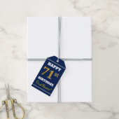 Blauw, Faux Gold 71st Birthday + Aangepaste naam Cadeaulabel (Met Touw)
