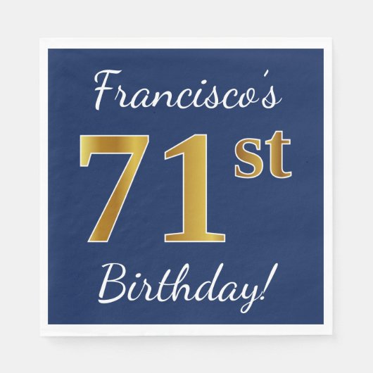 Blauw, Faux Gold 71st Birthday + Aangepaste naam Servetten (Voorkant)