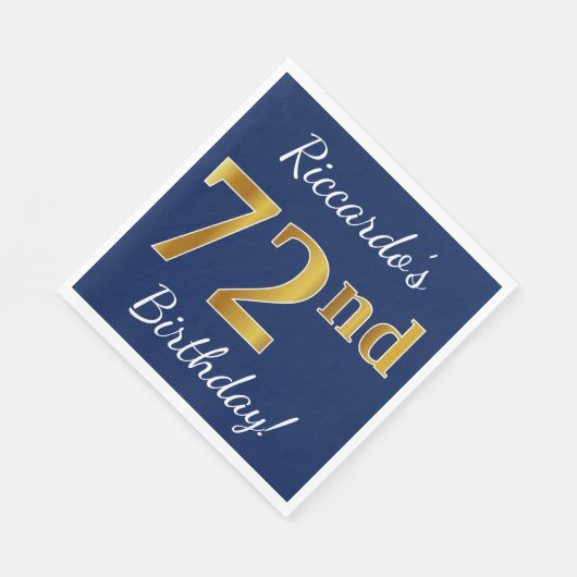 Blauw, Faux Gold 72e verjaardag + Aangepaste naam Servetten (Hoek)