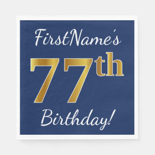Blauw, Faux Gold 77th Birthday + Eigen naam Servetten