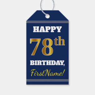 Blauw, Faux Gold 78th Birthday + Eigen naam Cadeaulabel