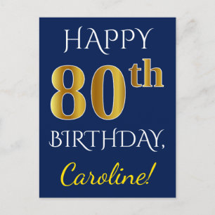 Blauw, Faux Gold 80ste verjaardag + aangepaste naa Briefkaart