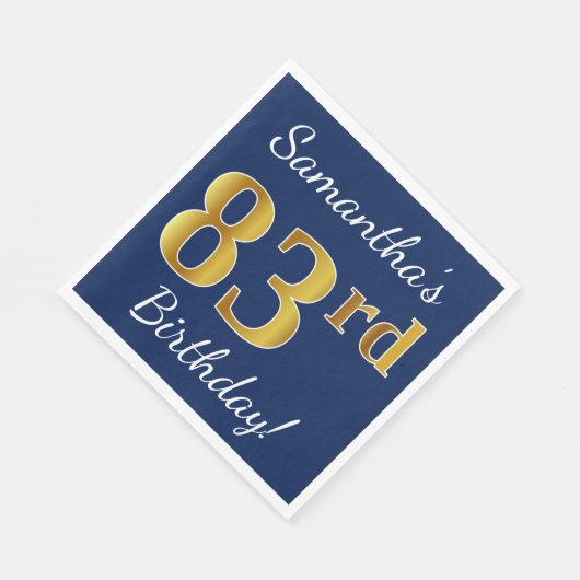 Blauw, Faux Gold 83rd Birthday + Aangepaste naam Servetten (Hoek)