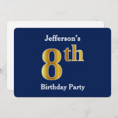 Blauw, Faux Gold 8e verjaardagsfeestje + aangepast Kaart (Voorkant / Achterkant)