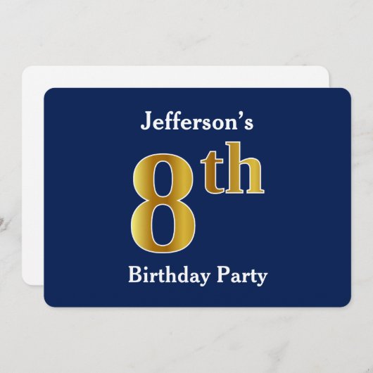 Blauw, Faux Gold 8e verjaardagsfeestje + aangepast Kaart (Voorkant / Achterkant)