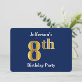 Blauw, Faux Gold 8e verjaardagsfeestje + aangepast Kaart (Staand voorkant)