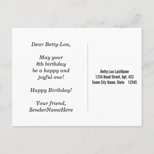 Blauw, Faux Gold 8th Birthday + Eigen naam Briefkaart (Achterkant)