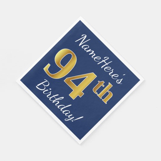 Blauw, Faux Gold 94e verjaardag + aangepaste naam Servetten (Hoek)