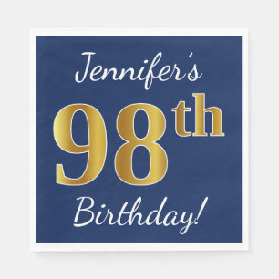 Blauw, Faux Gold 98th Birthday + Eigen naam Servetten