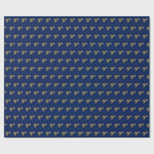 Blauw, Faux Gold 9th (negende) Event Wrapping Pape Cadeaupapier (Vlak)