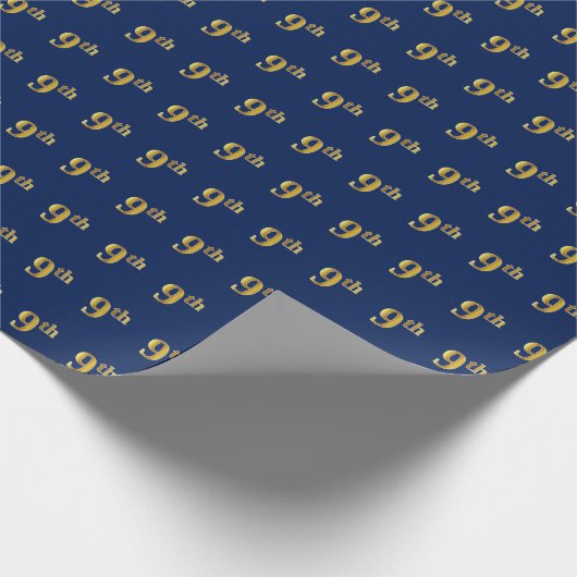 Blauw, Faux Gold 9th (negende) Event Wrapping Pape Cadeaupapier (Hoek)