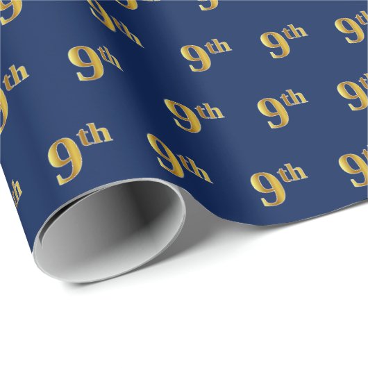 Blauw, Faux Gold 9th (negende) Event Wrapping Pape Cadeaupapier (Rol Hoek)