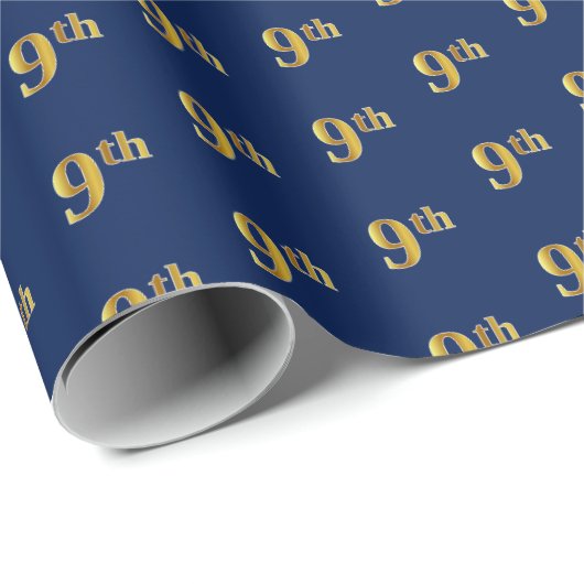 Blauw, Faux Gold 9th (negende) Event Wrapping Pape Cadeaupapier (Rol Hoek)