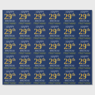 Blauw, Faux Gold "HAPPY 29th BIRTHDAY" Cadeaupapier