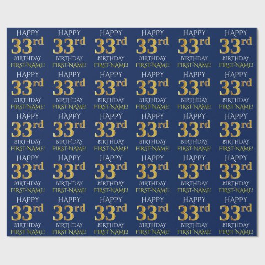 Blauw, Faux Gold "HAPPY 33rd BIRTHDAY" Cadeaupapier (Vlak)