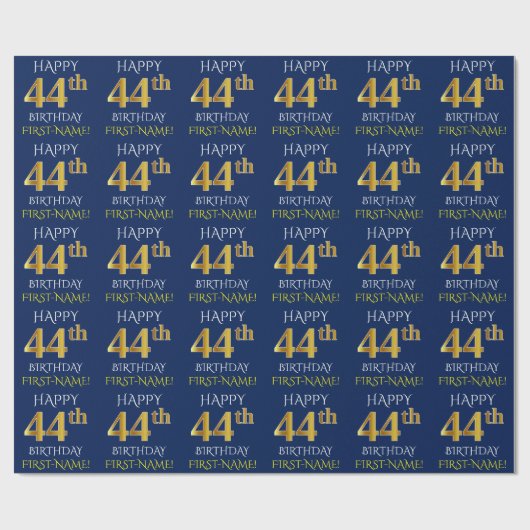 Blauw, Faux Gold "HAPPY 44th BIRTHDAY" Cadeaupapier (Vlak)