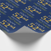 Blauw, Faux Gold "HAPPY 52nd BIRTHDAY" Cadeaupapier (Hoek)
