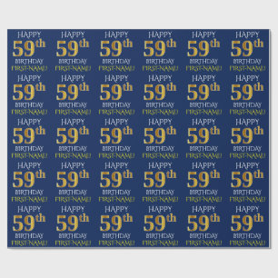 Blauw, Faux Gold "HAPPY 59th BIRTHDAY" Cadeaupapier