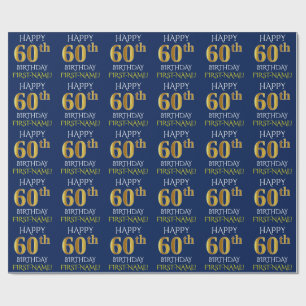 Blauw, Faux Gold "HAPPY 60th BIRTHDAY" Cadeaupapier