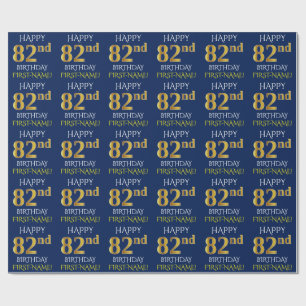 Blauw, Faux Gold "HAPPY 82nd BIRTHDAY" Cadeaupapier