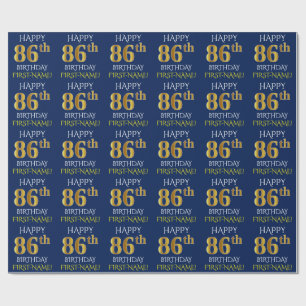 Blauw, Faux Gold "HAPPY 86th BIRTHDAY" Cadeaupapier