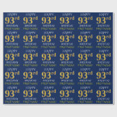 Blauw, Faux Gold "HAPPY 93rd BIRTHDAY" Cadeaupapier (Vlak)