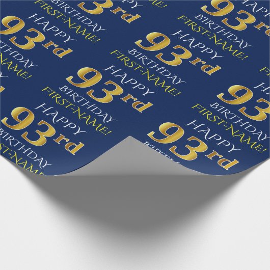 Blauw, Faux Gold "HAPPY 93rd BIRTHDAY" Cadeaupapier (Hoek)
