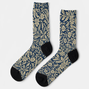 Blauw & Faux Goud  Bloempatroon Sokken