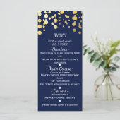 Blauw & Faux Goud Moderne Stippen Bruiloft Menu Ka (Staand voorkant)