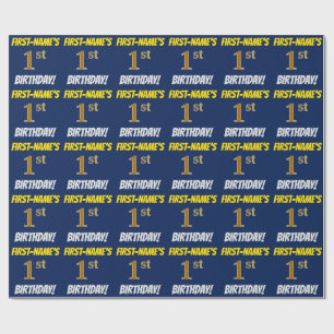 Blauw, Faux/Imitation Gold, "1st BIRTHDAY" Cadeaupapier