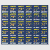 Blauw, Faux/Imitation Gold, "29th BIRTHDAY" Cadeaupapier (Vlak)