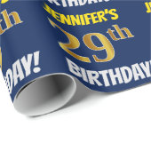 Blauw, Faux/Imitation Gold, "29th BIRTHDAY" Cadeaupapier (Rol Hoek)