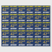 Blauw, Faux/Imitation Gold, "42nd BIRTHDAY" Cadeaupapier (Vlak)
