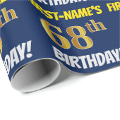 Blauw, Faux/Imitation Gold, "68th BIRTHDAY" Cadeaupapier (Rol Hoek)