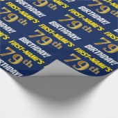 Blauw, Faux/Imitation Gold, "79th BIRTHDAY" Cadeaupapier (Hoek)