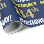 Blauw, Faux/Imitation Gold, "84th BIRTHDAY" Cadeaupapier (Rol Hoek)