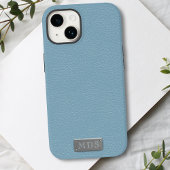 Blauw Faux Leather Look Zilver Monogram Case-Mate iPhone Case