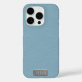 Blauw Faux Leather Look Zilver Monogram Case-Mate iPhone Case (Achterkant)