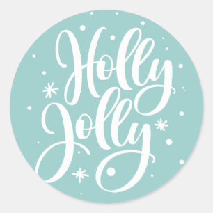 Blauw Feestelijke Holly Jolly Hand Lettered Vakant Ronde Sticker