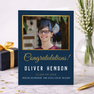 Blauw Felicitaties Afgestudeerde Foto Afstuderen Kaart