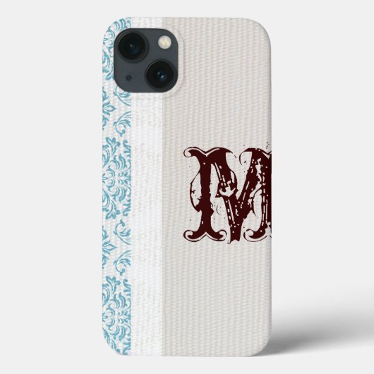 Blauw Filigree Damask Monogram IPAD Case (Achterkant)