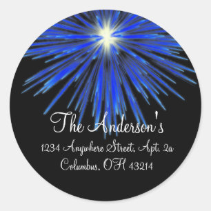 Blauw Firework Return-adreslabels - Rond Ronde Sticker