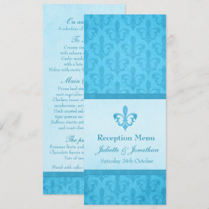 Blauw Fleur De Lis bruiloftsreceptie dinermenu Kaart