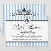  Blauw Fleur de Lis Frans Baby shower Kaart (Voorkant / Achterkant)